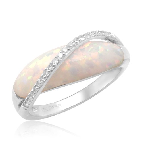 10k Yellow Gold Created Opal with Diamonds Ring, Size 10