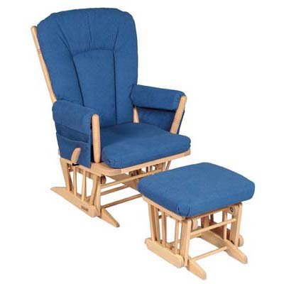 Childrens Toyshop  Toys : Dutailier Candy Chair & Stool Set in Spice Wood & Blue Bell Upholstery