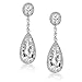 Art Deco Style Wedding Bridal Clear AAA Cubic Zirconia Halo Linear Long Pear Solitaire Teardrop CZ Statement Dangle Chandelier Earrings For Women Bridal Party Silver Plated