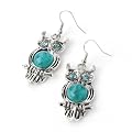 Owl Drop Pierced Fashion Earrings Silver & Turquoise Blue