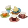 Yedi Houseware Classic Coffee and Tea Inside Out Heart Collection Teacups and Saucers, Assorted Colors/Gold, Set of 6