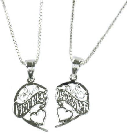 Sterling Silver 2 Part Breakable "Mum / Daughter" Heart Pendant with TWO 18" Chain Necklaces