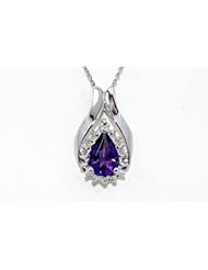 2 Carat Genuine Amethyst Pear Shape Diamond Pendant .925 Sterling Silver Rhodium Finish