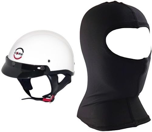 Core Cruiser Shorty Half Helmet (White, Large) and Core Nylon Balaclava (Black, One Size) Bundle