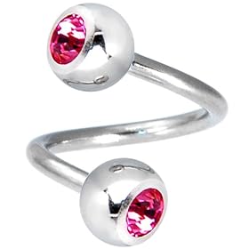 Austrian Crystal Rose DOUBLE GEM Spiral Twister Belly Ring