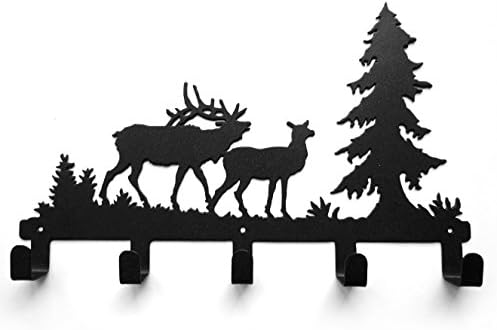 Kevin William Metal Deer Pine Tree Wall Mounted Bag Hanger Towels Rack Originality Clothing Hooks Matt Black