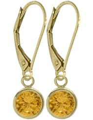 Girls 14K Yellow Gold 0.80 Carat 6mm Genuine November Citrine Circle Leverback Gem Earrings