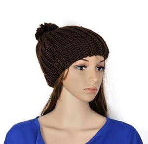 Susen 1pcs Womens Wool Knit Knitted Beanie Vintage Bobble Winter Cap Pom Pom Ski Hat (Coffee)