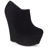 NEW WOMENS LADIES BLACK ANKLE FAUX SUEDE PLATFORM HIGH HEEL ZIP WEDGES SHOES BOOTS 3-8
