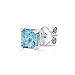 2.00 Carat Princess Simulated Cubic Zirconia Simulated Aquamarine Cubic Zirconia Cz Stud Earrings. Sterling Silver 925 Tarnish Free & Nickel Free Top Quality Rhodium Finish