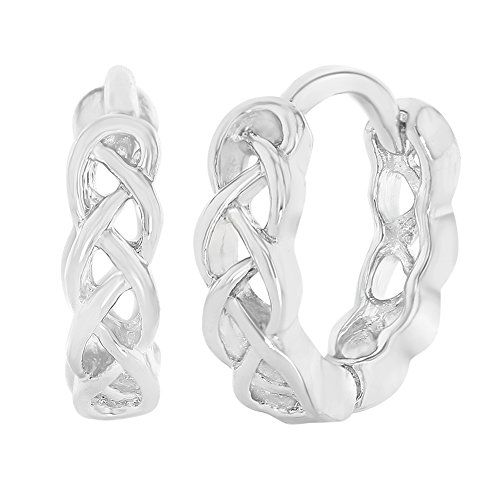 Rhodium Plated Earrings Huggie Small Hoop Braided Children Girls 10mm