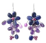 Amethyst and lapis flower earrings, 'Blossoming'