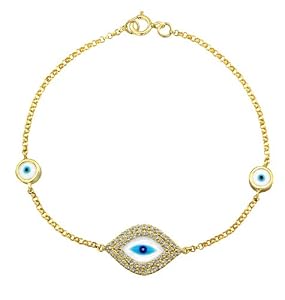 14k Yellow Gold Diamond and Enamel Evil Eye Bracelet (1/3cttw, IJ, I1-I2)