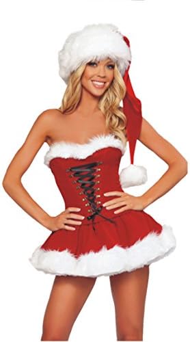 Prettycostume Women's Red-white Velvet Lacing Christmas Costume