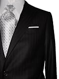 Giorgio Fiorelli Men's Suit Black with Gray Pinstripes Super 150's Premium Quality Textile 2 Button Flat Front Pants Brand New with Tag FREE Neck Tie FREE Hem-Up FREE Shipping