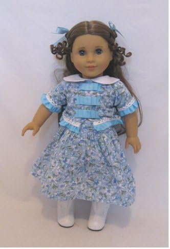 Blue Flower Dress Skirt and Top and Hair Ribbon Fits American Girl 18 Inch Dolls Like Marie Grace and Cecile