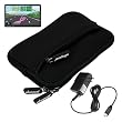 Skque Black Glove Series Carrying Case + Clear Screen Protector + Home Wall Charger for Garmin Nuvi 1450 1450LMT