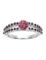 1.07 Ct Round Pink Diamond Red Garnet 925 Sterling Silver Ring
