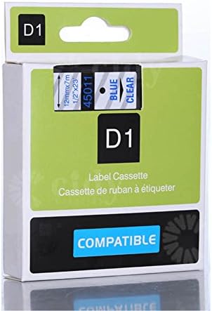 Labelzone shop(TM) Generic Blue on Clear Label Tape Compatible for DYMO D1 45011 1/2-inch 23-foot Cartridge (2PK Black on Clear Label Tapes)