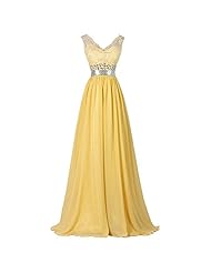 A-line V-neck Backless Lace Floor Length Chiffon Evening Dress/Bridesmaid Dress/Prom Dress/Wedding Party Dress 