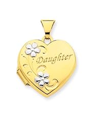 14k Gold & Rhodium Daughter Floral 18mm Heart Locket