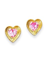 MadiK® 14k Yellow Gold Polished Pink CZ Bezel Set in Heart Post Earrings