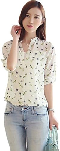 Aiyou Women's Summer Vintage Print Long Sleeve Chiffon Blouses