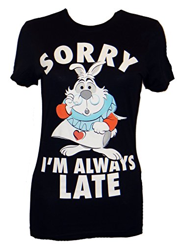 Alice In Wonderland White Rabbit Always Late Juniors T-shirt