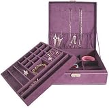 Lint Jewelry Box / Jewelry Case / Jewelry Organizer, Two-layer, 10"x10"x3", Purple - Gift Idea