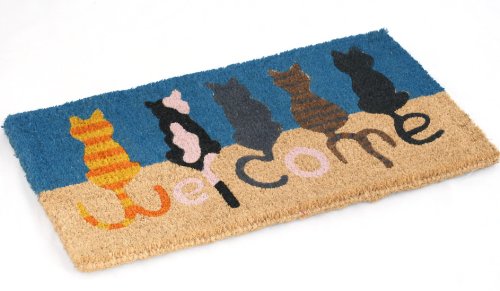 Homescapes - Door Mat - Welcome Cats - 45 x 75 cm - 100% Natural Coir Mat- Indoor Outdoor doormat - Gift for Pet Lovers