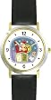 Santa Claus in Chimney Christmas Theme - WATCHBUDDY&reg; DELUXE TWO-TONE THEME WATCH - Arabic Numbers - Black Leather Strap-Women's Size-Small