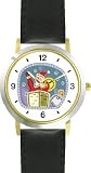 Santa Claus in Chimney Christmas Theme - WATCHBUDDY&reg; DELUXE TWO-TONE THEME WATCH - Arabic Numbers - Black Leather Strap-Size-Large ( Men's Size or Jumbo Women's Size )