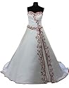 WD0901BX Bordeaux Schulterfreies Brautkleid mit Schnürung u. Schleppe bestickt