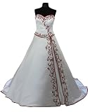 WD0901BX Bordeaux Schulterfreies Brautkleid mit Schnürung u. Schleppe bestickt
