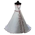 WD0901BX Bordeaux Schulterfreies Brautkleid mit Schn�rung u. Schleppe bestickt