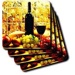 Fruit Food - Wine Bread Cheese Grapes - Coasters