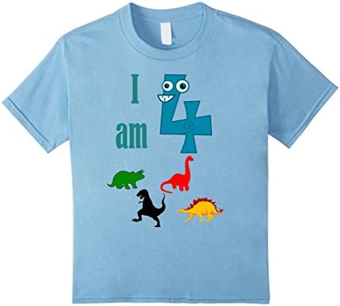 Kids I am 4 Four Birthday Dinosaurs Funny T Shirt Kids Boys Girls 6 Baby Blue