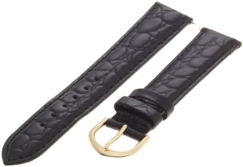 Timex Men's Q7B855 Leather Padded Crocodile Grain 18mm Black Replacement Watchband