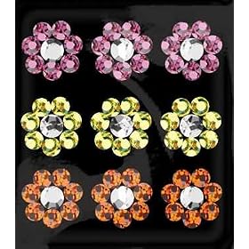 Me & My Big Ideas Rhinestone Word and Icon Stickers, Mini Flowers/Orange, Yellow, Pink