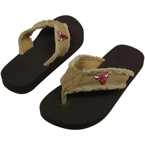 NBA Chicago Bulls Unisex Frayed Flip Flops - Khaki (Medium)