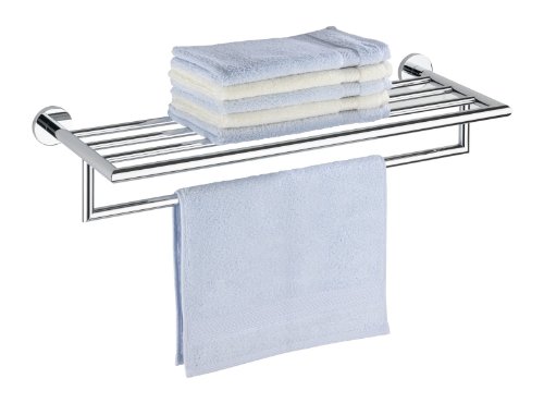 WENKO 17961100 Wandregal Napoli-Revello Power-Loc - Befestigen ohne Bohren, Handtuchstange, Messing verchromt, rostfrei, 60 x 11.5 x 21 cm