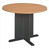 IMAGE OF Bush Furniture Round 3.4' Conference Table with X-Shaped Base in Light Oak and Gray