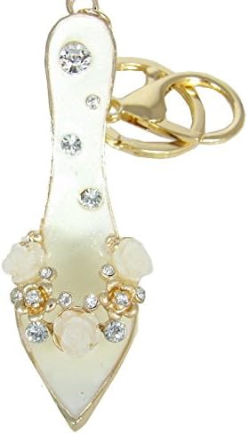 GOLD PLATED Jeweled high heeled Beige WHITE Sandals/Cinderella Slippers/Shoes STUDDED W Flowers, Rose and brilliant cut crystal KEY CHAIN/Key ring/Key Fob Handbag charm/Handbag Accessories