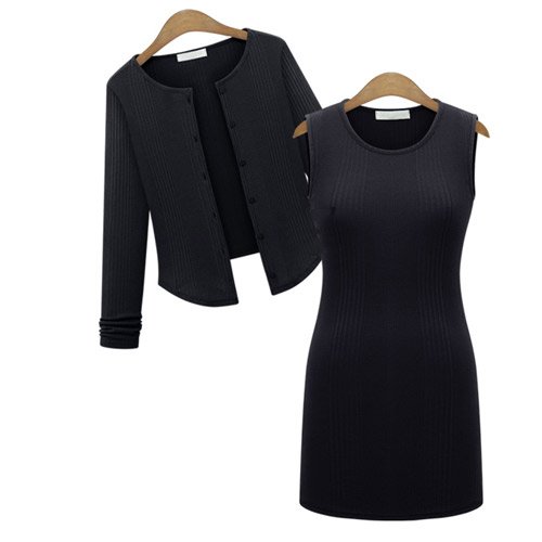 (イイネショップ) eeNeshop リブ編みカーディガン ワンピース セット レディース ファッション カジュアル フリー ポリエステル トップス ワンピース ドレス ロング ショート チュニック オールインワン オシャレ ゆったり 春 秋