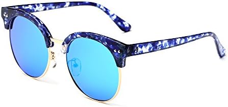 Dasein Polarized Wayfarer Unisex Half Frame Semi-Rimless Round Circle Sunglasses - Blue