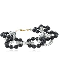 Faceted Carnelian and Swarovski Elements Bicone Beaded Chain Linked Bracelet Gold Silver Clasp, 7.5"+1" Extender