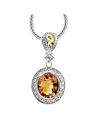 925 Silver, Citrine & White Topaz Oval Drop Pendant with 14k Gold Accents