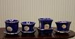Dollhouse Miniature Porcelain Blue Flower Pots Set of 4
