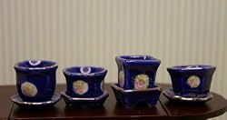 Dollhouse Miniature Porcelain Blue Flower Pots Set of 4