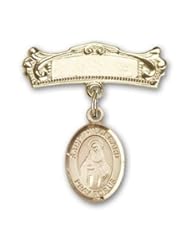 14K Gold Baby Badge with St. Hildegard Von Bingen Charm and Arched Polished Badge Pin